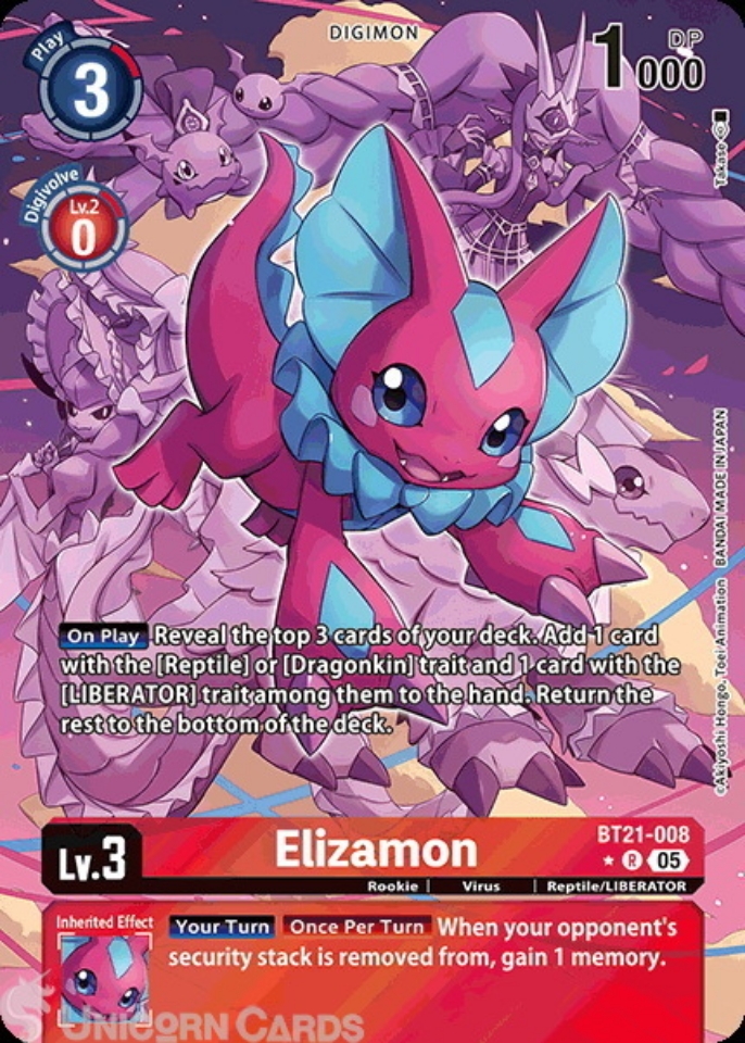 BT21 008 Elizamon: Rare Alternative Art Digimon Card: BT21: Booster World Convergence