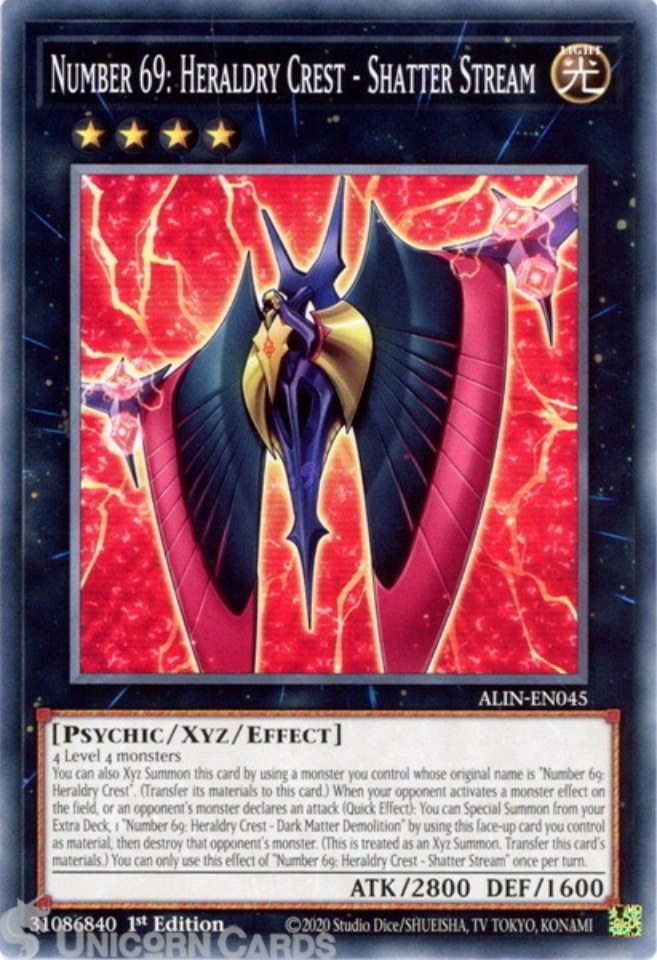 ALIN-EN045 Number 69: Heraldry Crest - Shatter Stream : Common 1st Edition  Mint YuGiOh Card:: Unicorn Cards - YuGiOh!, Pokemon, Digimon and MTG TCG  Cards for Players and Collectors.