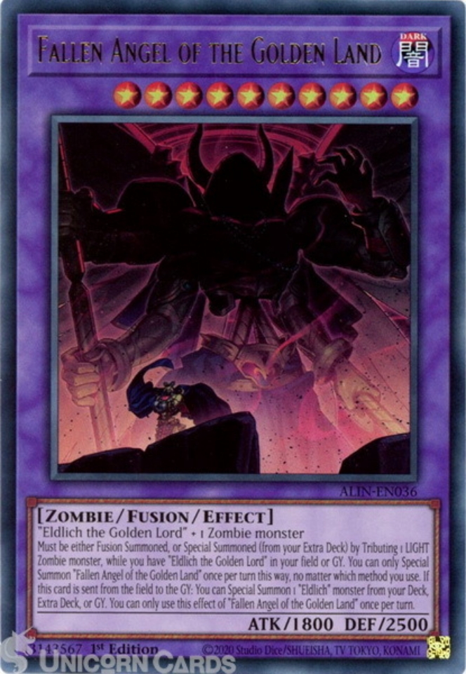 ALIN-EN036 Fallen Angel of the Golden Land : Ultra Rare 1st Edition Mint YuGiOh  Card:: Unicorn Cards - YuGiOh!, Pokemon, Digimon and MTG TCG Cards for  Players and Collectors.