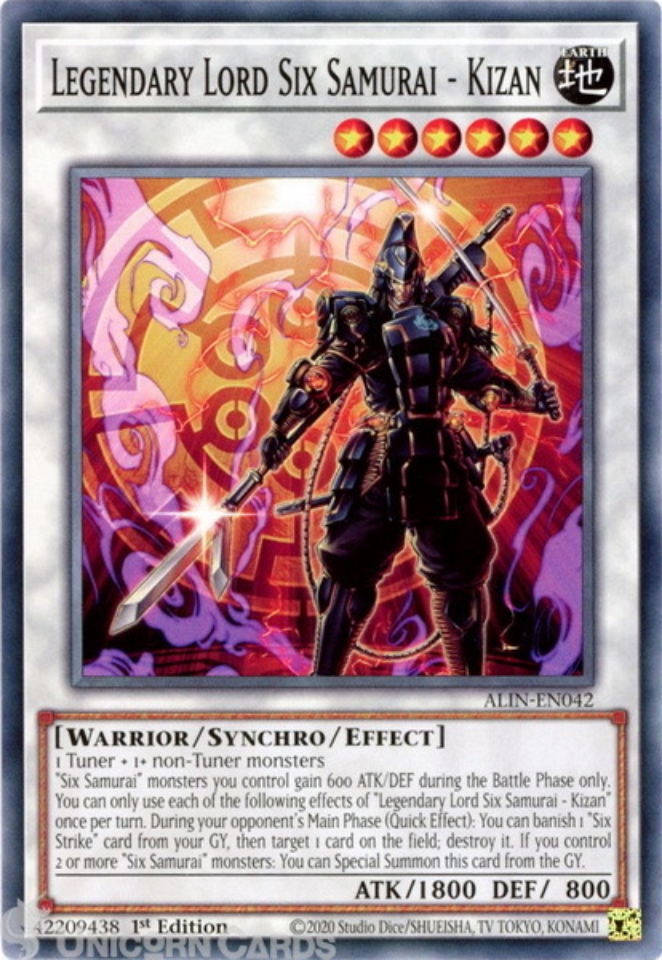 ALIN-EN042 Legendary Lord Six Samurai - Kizan : Common 1st Edition Mint  YuGiOh Card:: Unicorn Cards - YuGiOh!, Pokemon, Digimon and MTG TCG Cards  for Players and Collectors.