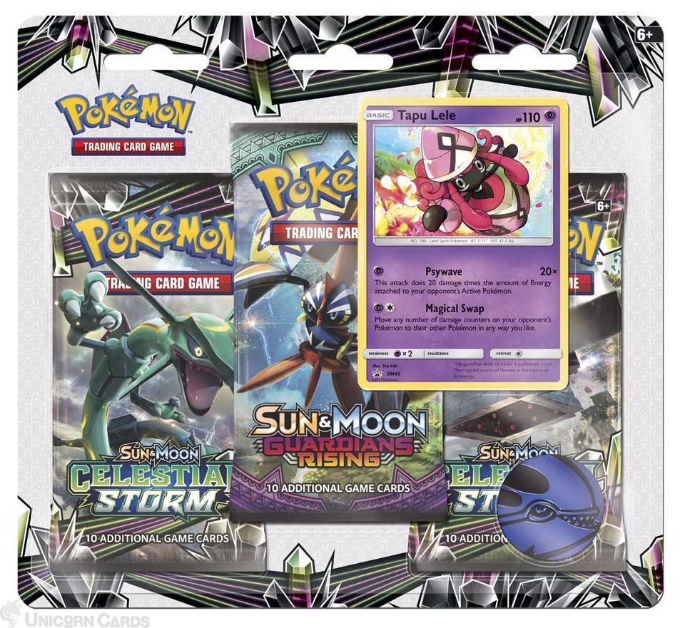 Sun and Moon: Celestial Storm 3 Pack Blister: Tapu Lele + 3 Boosters + Coin