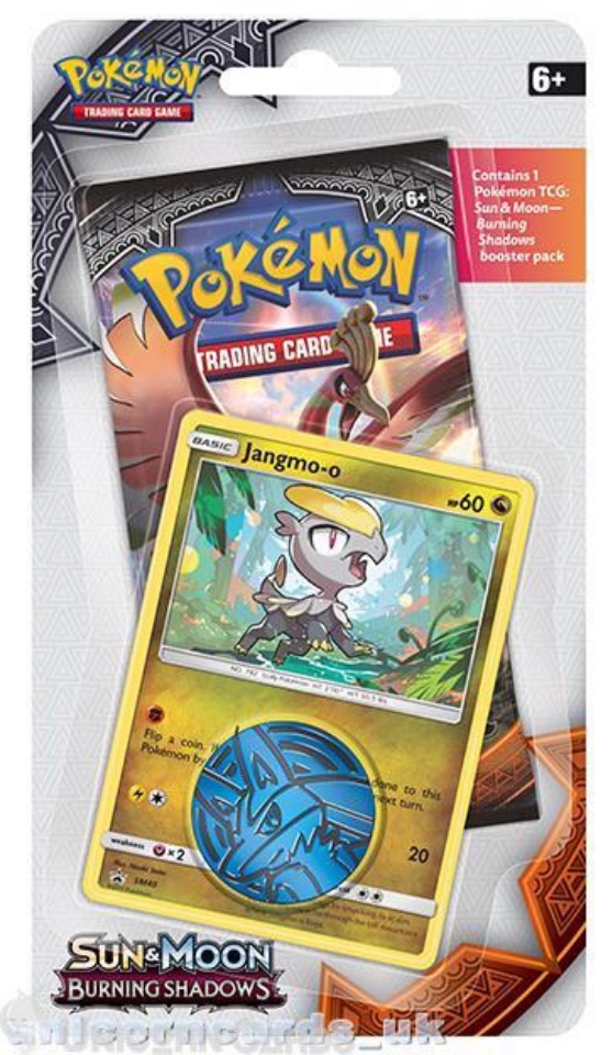Pokemon Sun & Moon: Burning Shadows Checklane Blister Pack: Jangmo-o +  Booster + Coin:: Unicorn Cards - YuGiOh!, Pokemon, Digimon and MTG TCG  Cards for Players and Collectors.