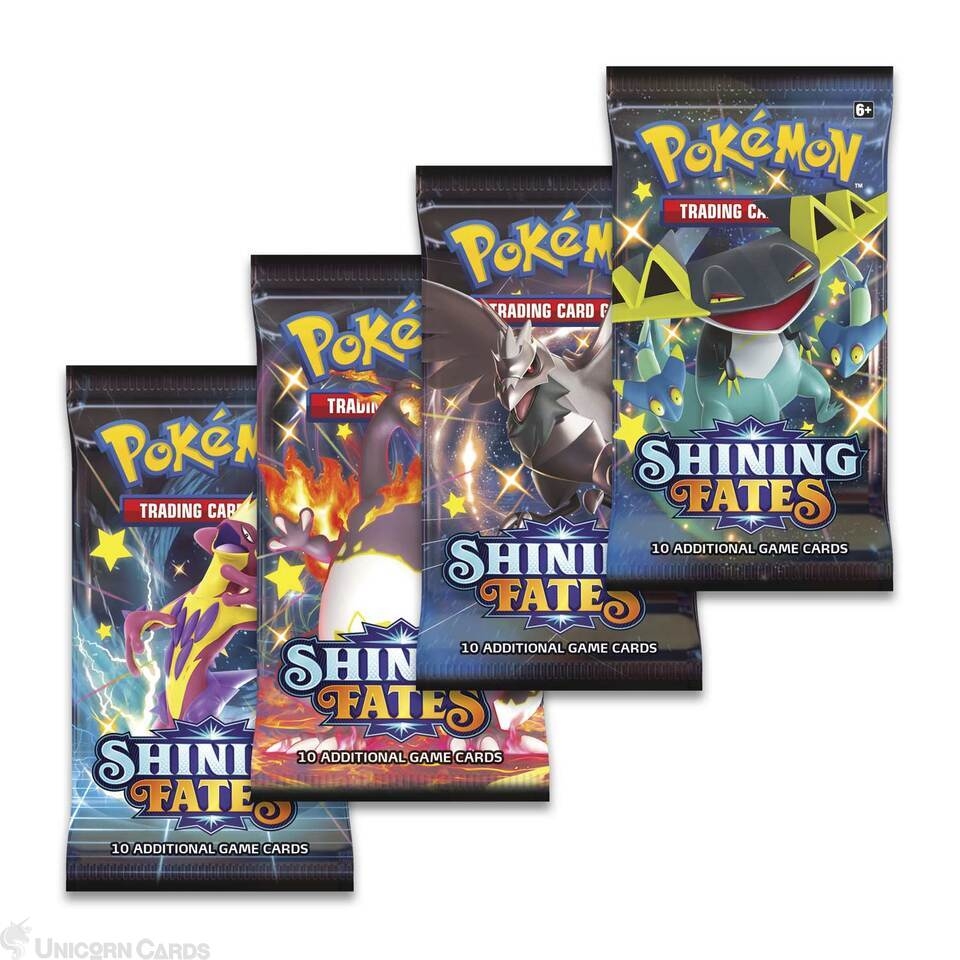 Pokemon TCG: Shining Fates :: 4 Booster Packs - All Types - Brand New And  Sealed!:: Unicorn Cards - YuGiOh!, Pokemon, Digimon and MTG TCG Cards for  Players and Collectors.