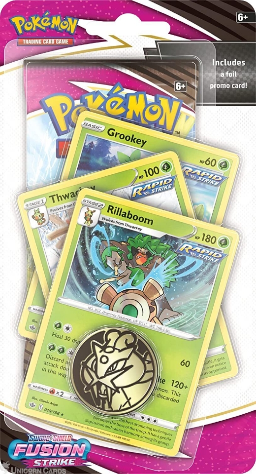 Sword & Shield Fusion Strike Premium Checklane Blister Pack Rillaboom: 3 Promo Cards + 1 Booster + Coin