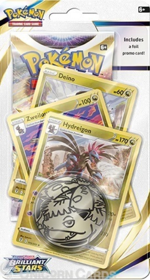 Sword & Shield Brilliant Stars Premium Checklane Blister Pack Hydreigon: 3 Promo Cards + 1 Booster + Coin