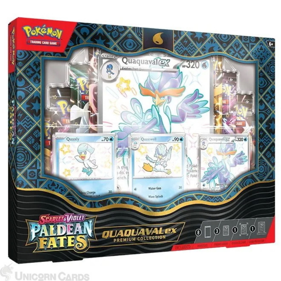 Scarlet & Violet Paldean Fates: Premium Collection Shiny Quaquaval Ex: MINOR TEAR/MARK on outer box only