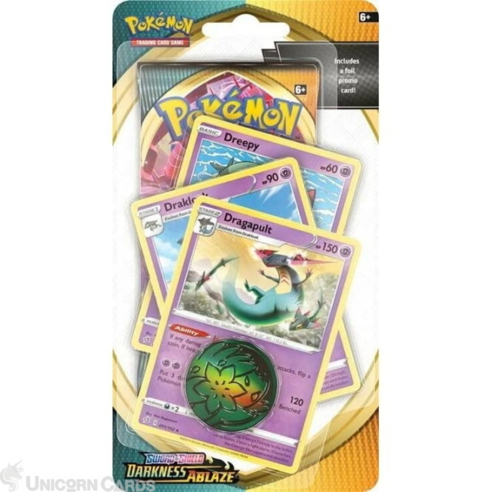 Sword & Shield Darkness Ablaze Premium Checklane Blister: Dragapult: 3 Promo Cards + Booster + Coin + Code
