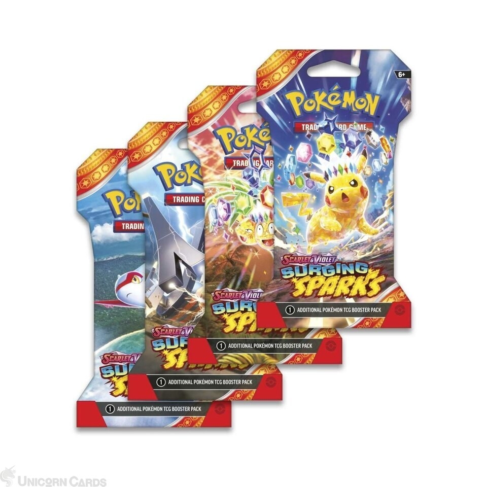 Pokemon TCG: Scarlet & Violet - Surging Sparks Sleeved Booster Packs (4  Types):: Unicorn Cards - YuGiOh!, Pokemon, Digimon and MTG TCG Cards for  Players and Collectors.