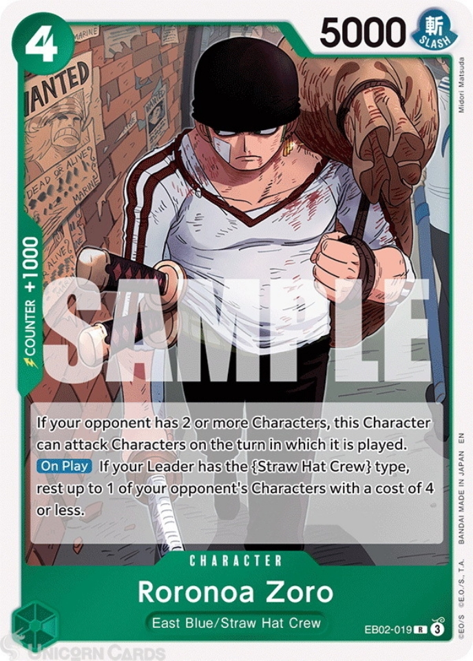 EB02-019 Roronoa Zoro : Rare English One Piece TCG Card : EB02