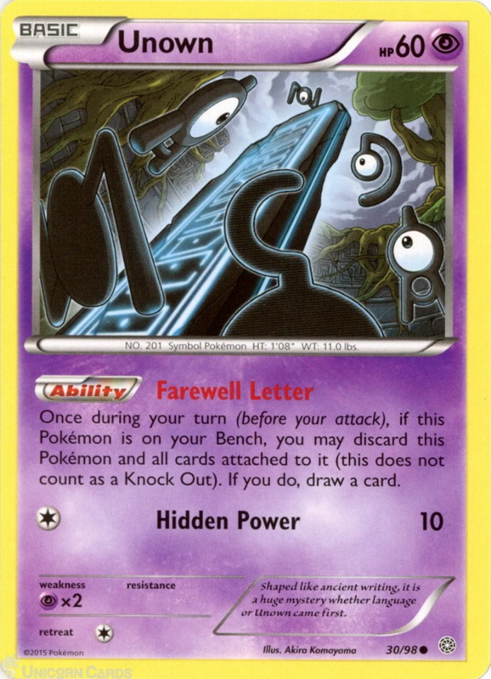 Unown 30/98 : Common Mint/Near Mint Pokemon Card : XY07: Ancient