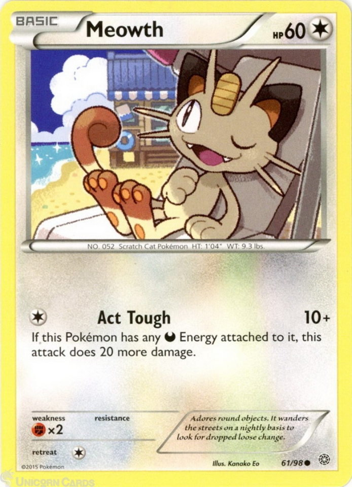 Meowth 61/98 : Common Mint/Near Mint Pokemon Card : XY07: Ancient