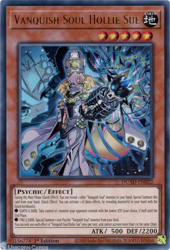 DUAD-EN022 Vanquish Soul Hollie Sue : Ultra Rare 1st Edition Mint YuGiOh  Card:: Unicorn Cards - YuGiOh!, Pokemon, Digimon and MTG TCG Cards for  Players and Collectors.