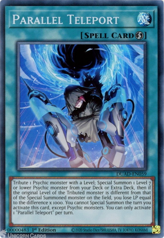 DUAD-EN059 Parallel Teleport : Super Rare 1st Edition Mint YuGiOh Card::  Unicorn Cards - YuGiOh!, Pokemon, Digimon and MTG TCG Cards for Players and  Collectors.