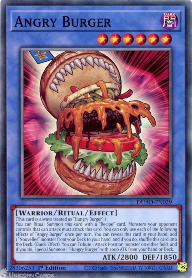 DUAD-EN029 Angry Burger : Common 1st Edition Mint YuGiOh Card:: Unicorn ...