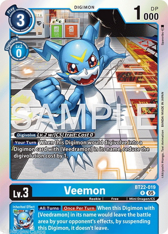 BT22-019 Veemon : Rare Digimon Card : BT22: Cyber Eden:: Unicorn Cards ...