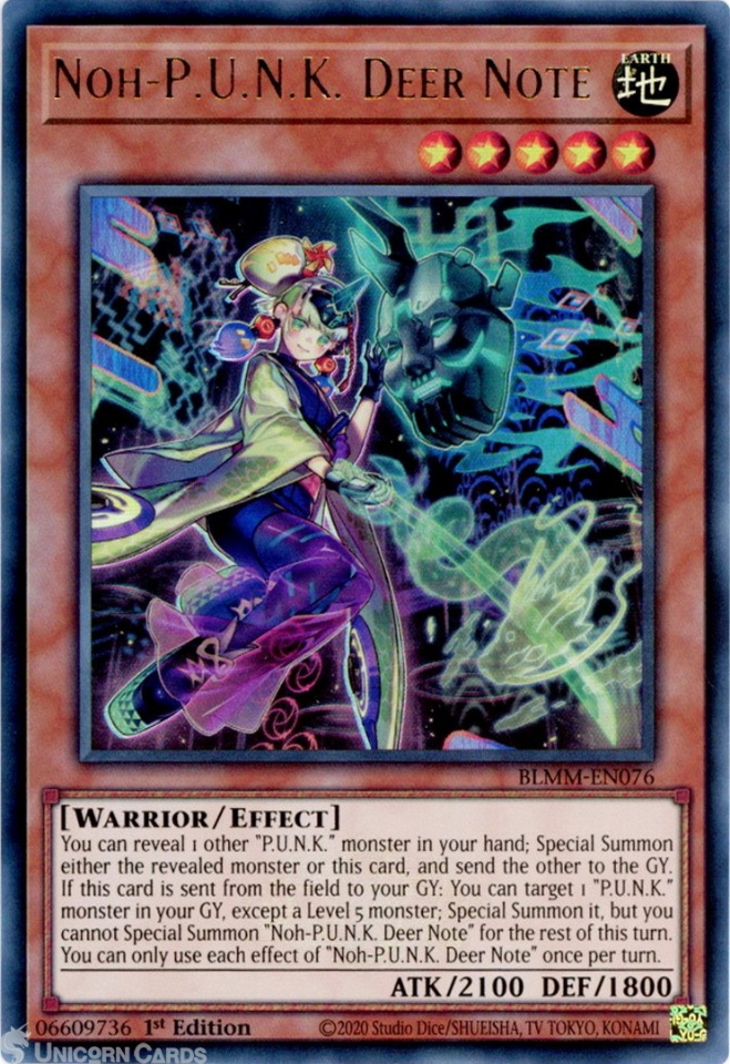 deer yugioh cards Asia Nopunk Note - DIFO-JP022 - PRISMATIC SECRET P.U.N.K BLMM-EN076 Noh-P.U.N.K. Deer Note :