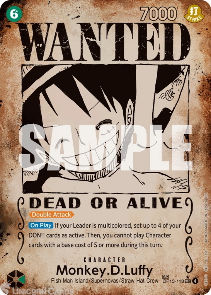 ワンピース カードゲーム ONE PIECE WANTED CARD OP13-118 Monkey.D.Luffy : Special Card Wanted Poster English One
