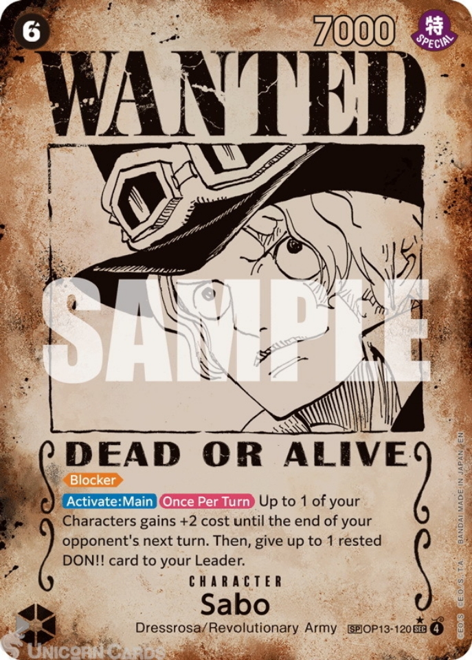 ワンピースカード　SP サボ　WANTED Sabo OP13-120 SEC SP Wanted Japanese ONE PIECE Card TCG Carrying