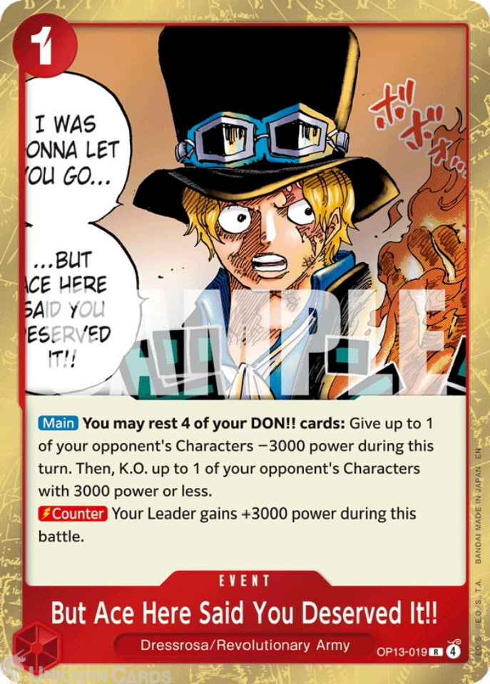 ONE PIECE エース トレーディングカード 1300 OP13-019 But Ace Here Said You Deserved It!! : Rare English One