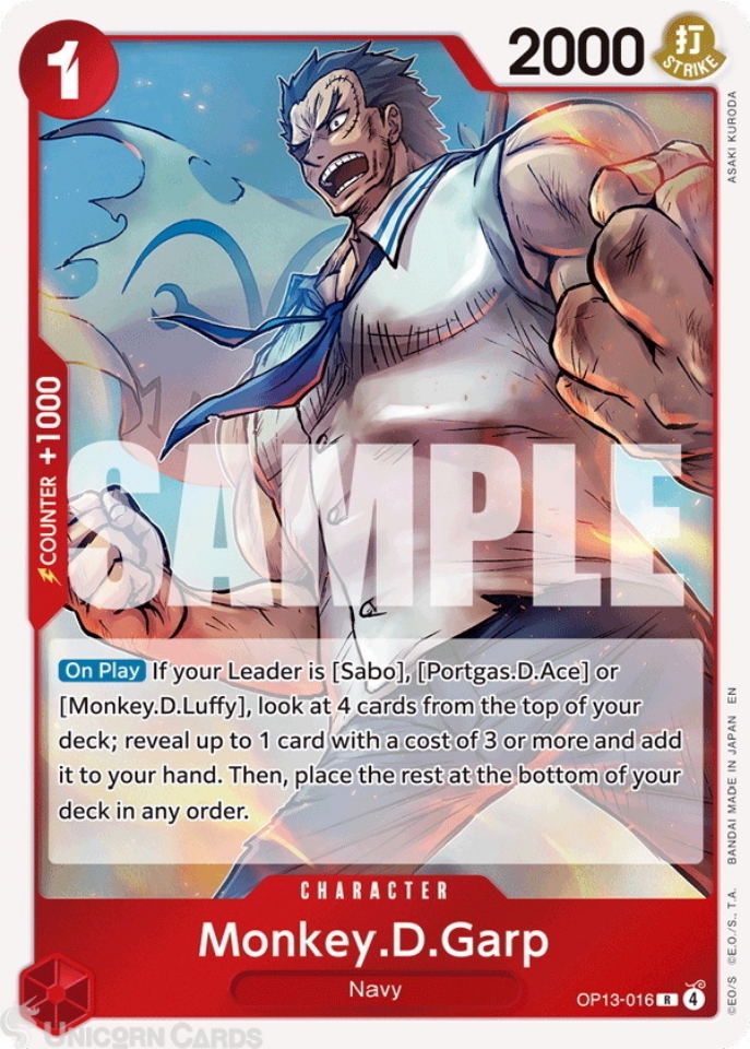OP13-016 Monkey.D.Garp : Rare English One Piece TCG Card : OP13