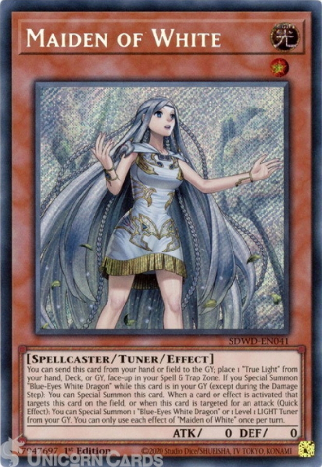 SDWD-EN041 Maiden of White : Secret Rare 1st Edition Mint YuGiOh Card::  Unicorn Cards - YuGiOh!, Pokemon, Digimon and MTG TCG Cards for Players and  Collectors.