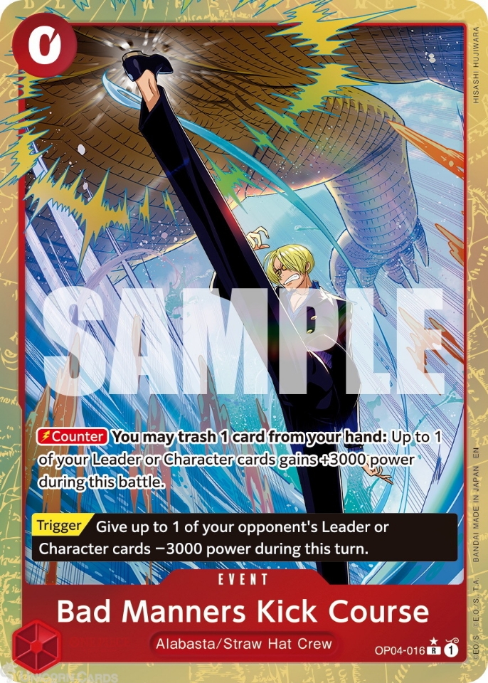 OP04 016 Bad Manners Kick Course: Rare Alternative Art Foil English One Piece TCG Card: PRB02: One Piece Card The Best: Premium Booster Vol. 2