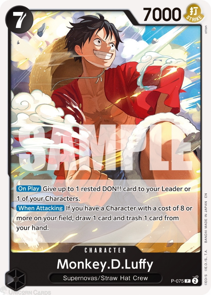 英語版　プロモ　ワンピースカードゲーム Monkey.D.Luffy P-075 P-075 Monkey.D.Luffy : Promo Pirate Foil English One Piece TCG