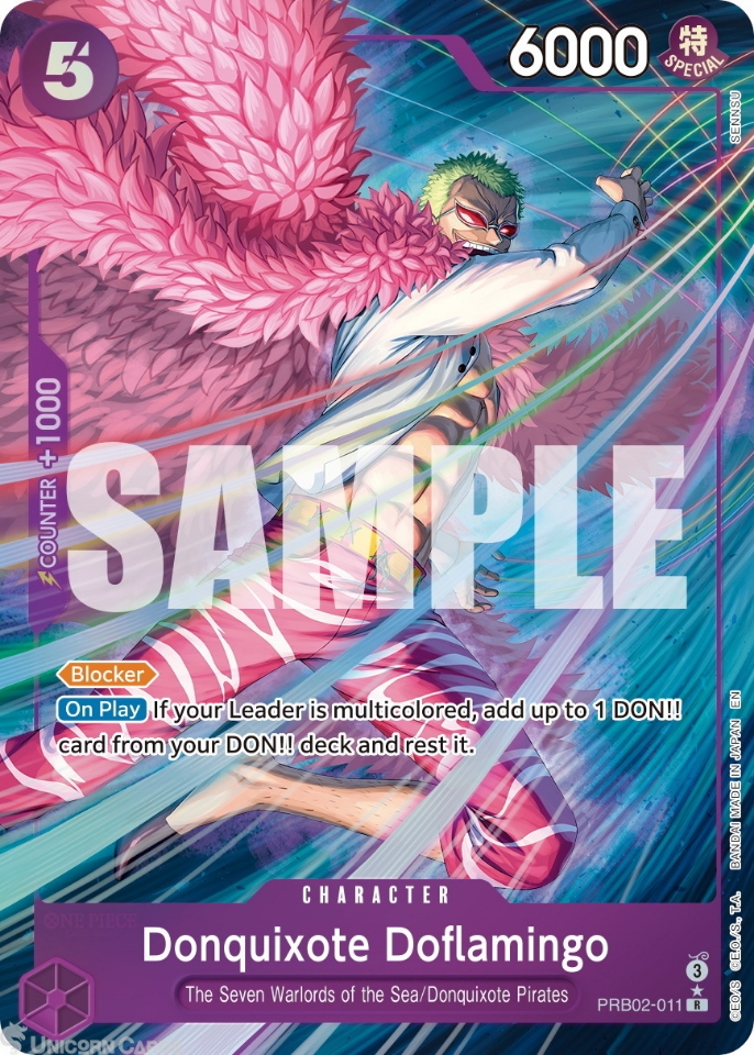 PRB02 011 Donquixote Doflamingo: Rare Alternative Art Foil English One Piece TCG Card: PRB02: One Piece Card The Best: Premium Booster Vol. 2