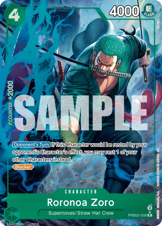PRB02 006 Roronoa Zoro: Rare Alternative Art Foil English One Piece TCG Card: PRB02: One Piece Card The Best: Premium Booster Vol. 2
