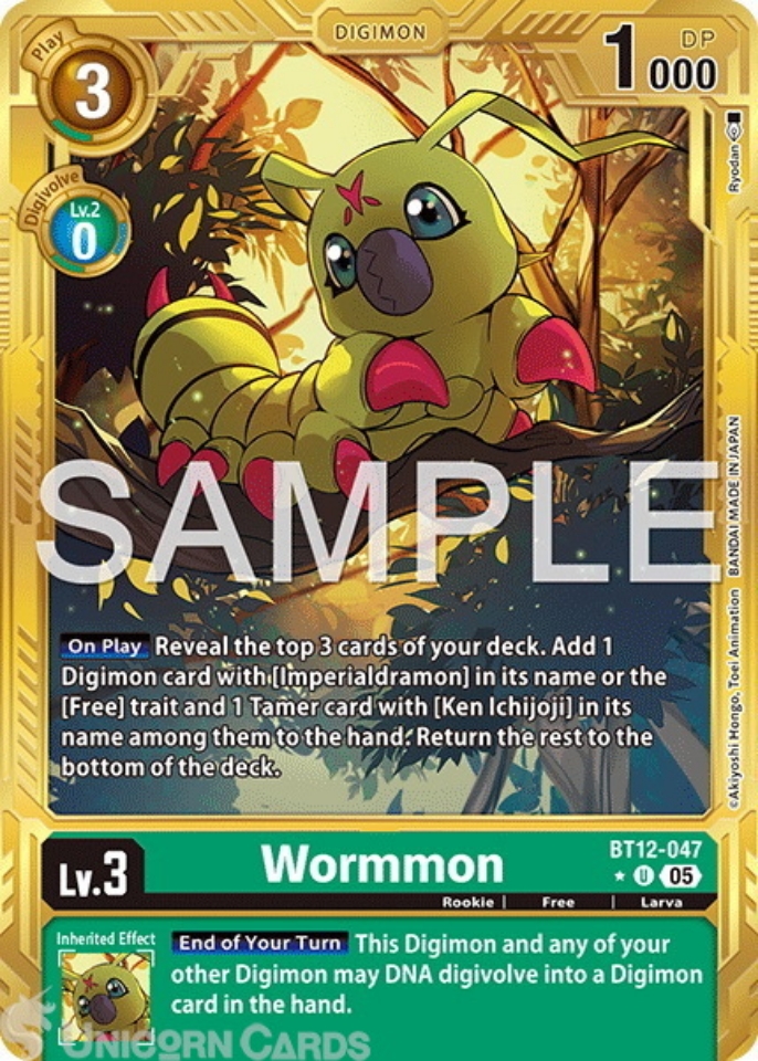 BT12 047 Wormmon: Uncommon Foil Alternative Art: AD01: Advanced Booster Digimon Generation