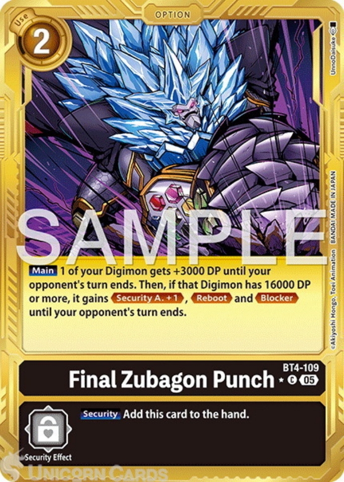 BT4 109 Final Zubagon Punch: Common Foil Alternative Art: AD01: Advanced Booster Digimon Generation